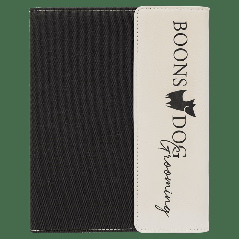 7" x 9" White Leatherette / Black Canvas Portfolio with Notepad