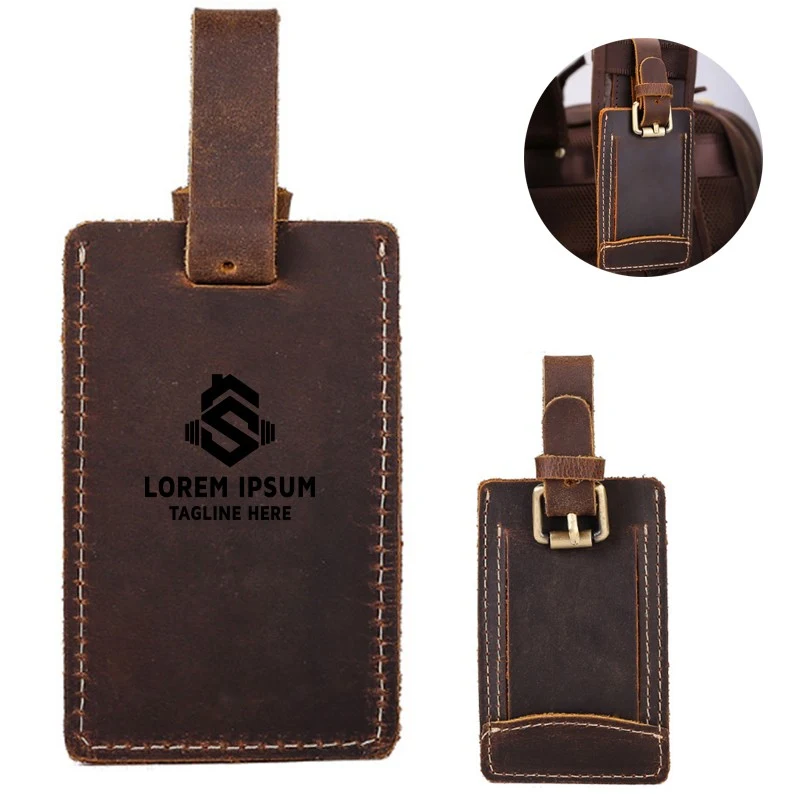 Debossed Top Grain Genuine Leather Baggage Tag in Gift Box 1