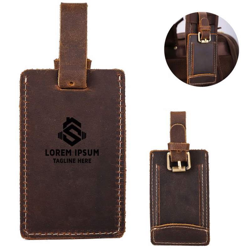 Debossed Top Grain Genuine Leather Baggage Tag in Gift Box