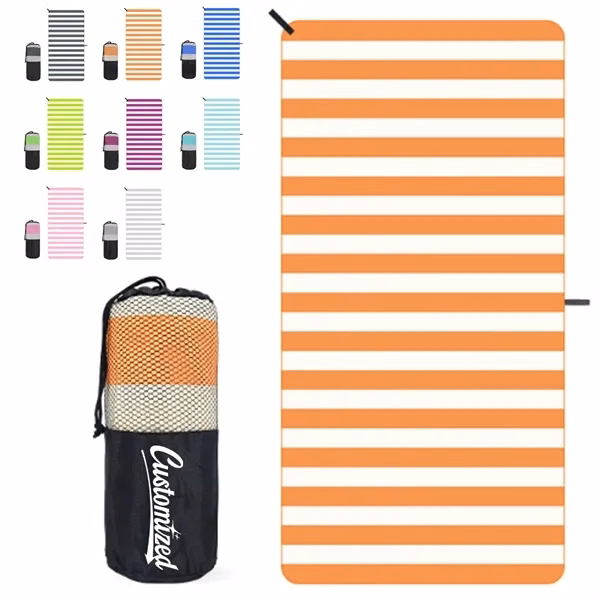 Custom Striped Microfiber Beach Towel 31.5 x 63 Inch with Carry Bag — Summer Promo