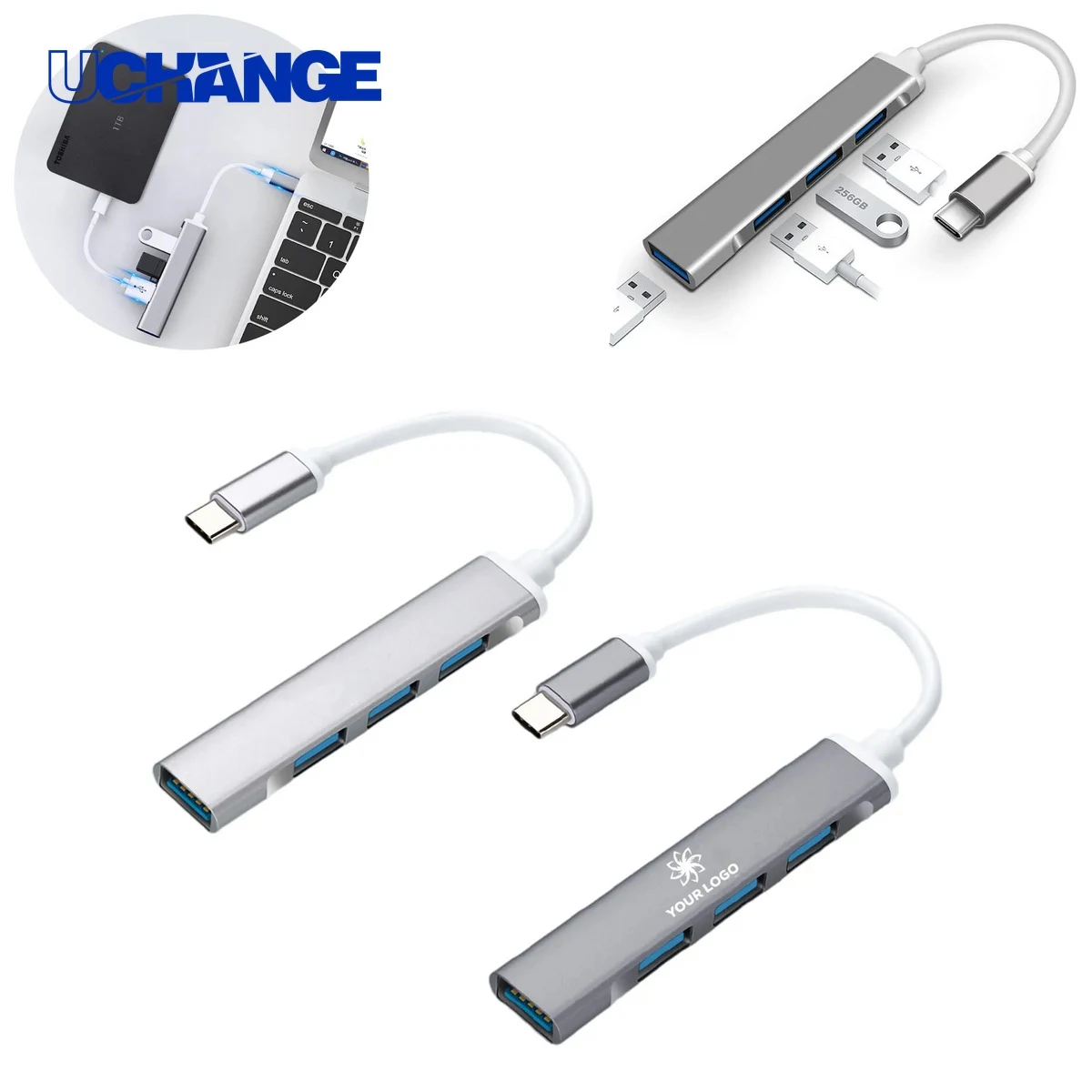 Type-C to 4-Port USB 3.0 Hub Adapter for Data Expansion 1