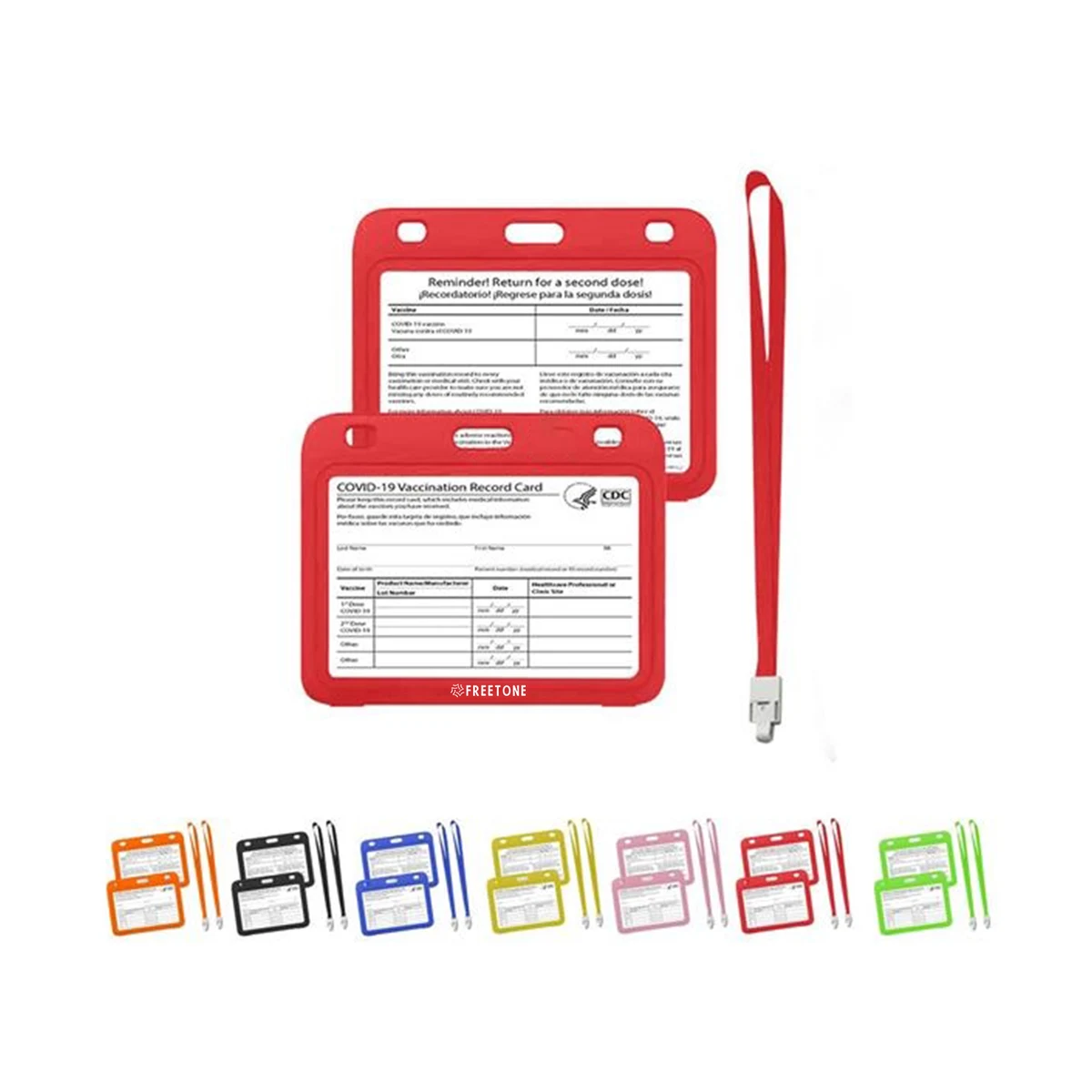 Multi-color Clear CDC Vaccine Card Sleeve & Lanyard 1