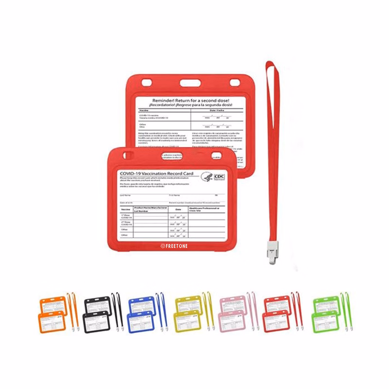 Multi-color Clear CDC Vaccine Card Sleeve & Lanyard