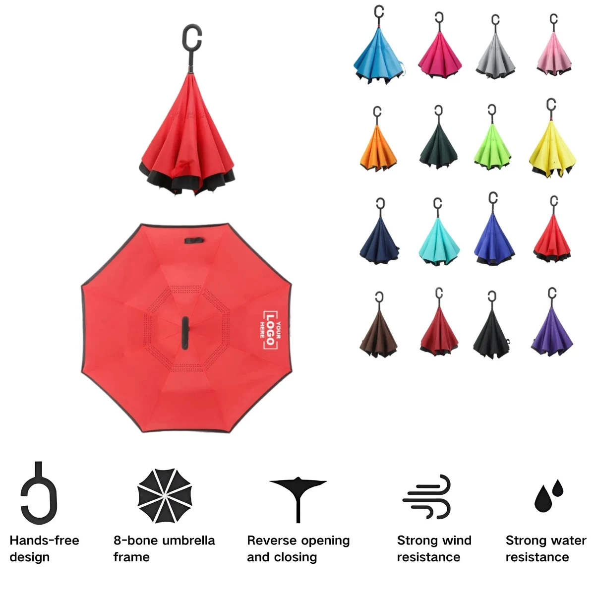 C-Type Handle Reverse Opening Car Umbrella 1