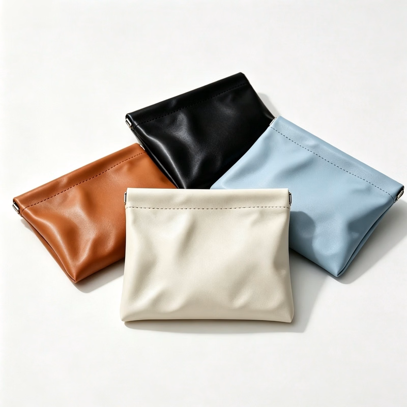 Spring Open Leather Cosmetic Bag