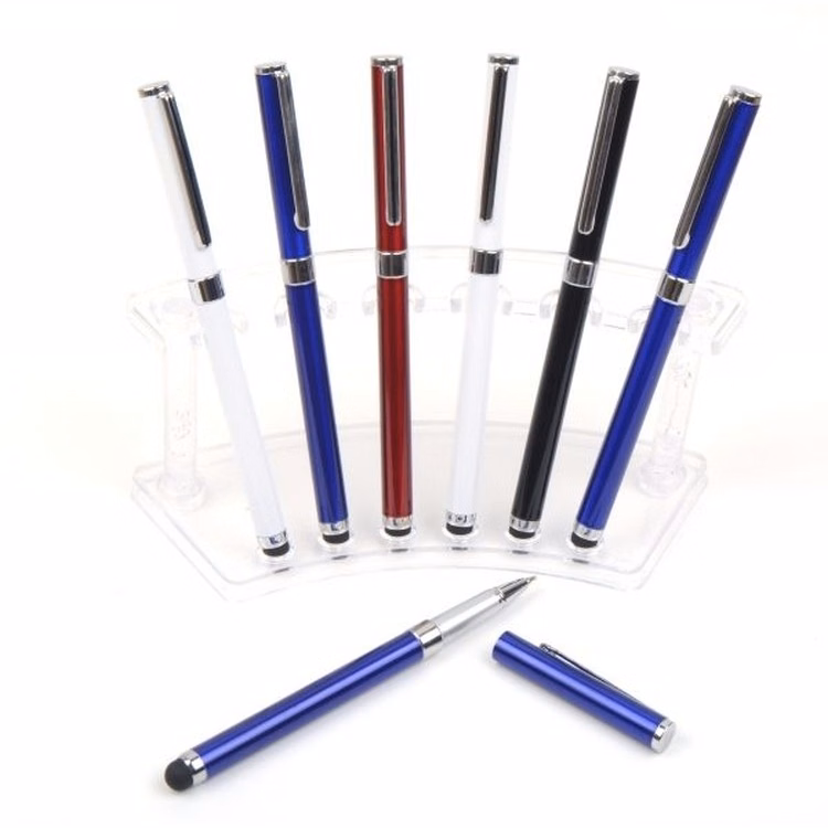 Touch Screen Stylus Metal Ballpoint Pen with Black Accents