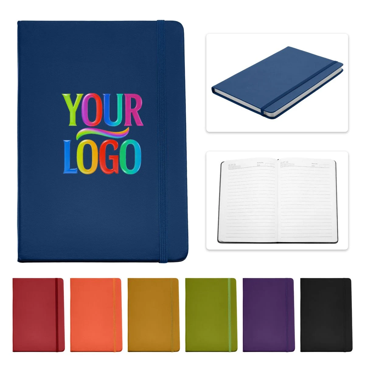 A5 Size 80-Page Polyurethane Leather Lined Notebook With Elastic Band 1
