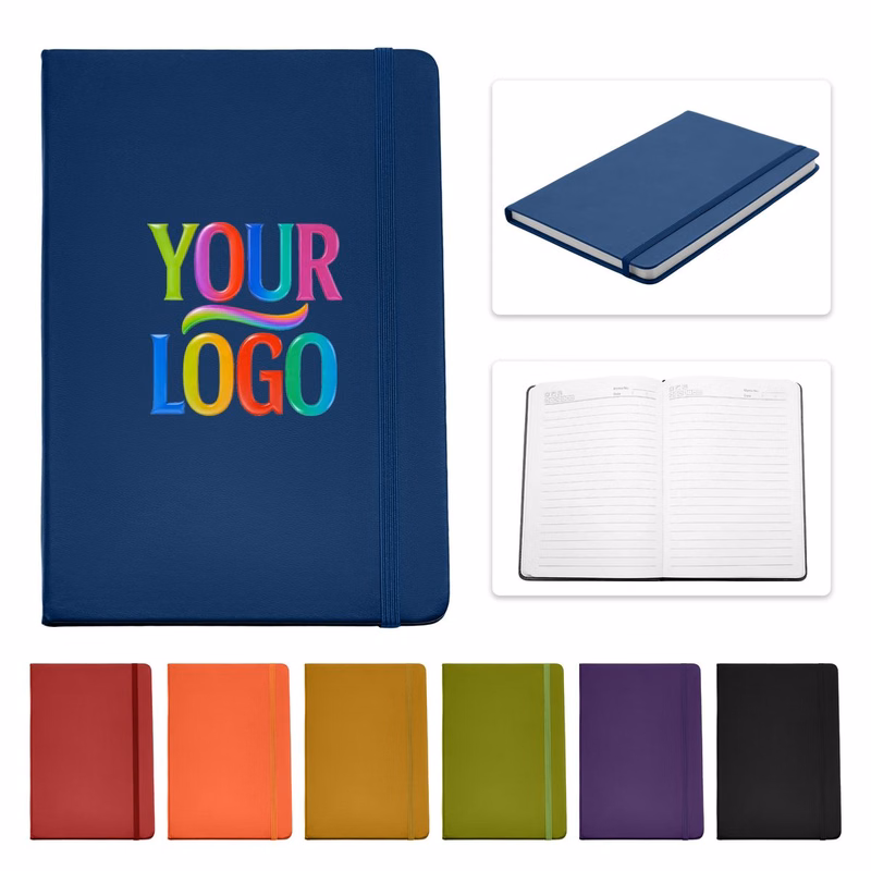 A5 Size 80-Page Polyurethane Leather Lined Notebook With Elastic Band