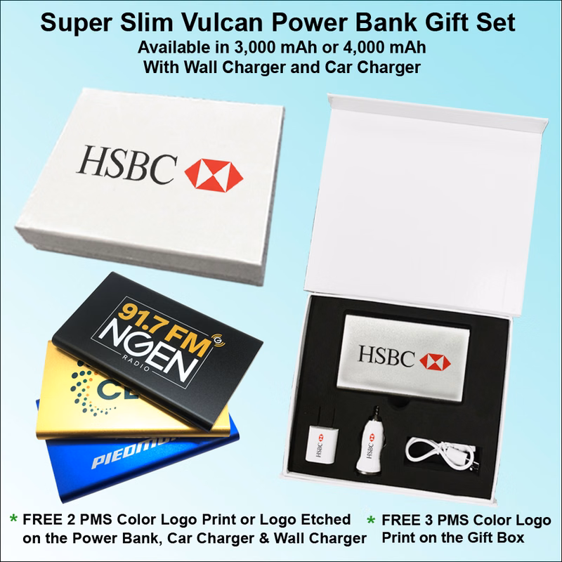 Super Slim Vulcan Power Bank Gift Set - 3000 mAh