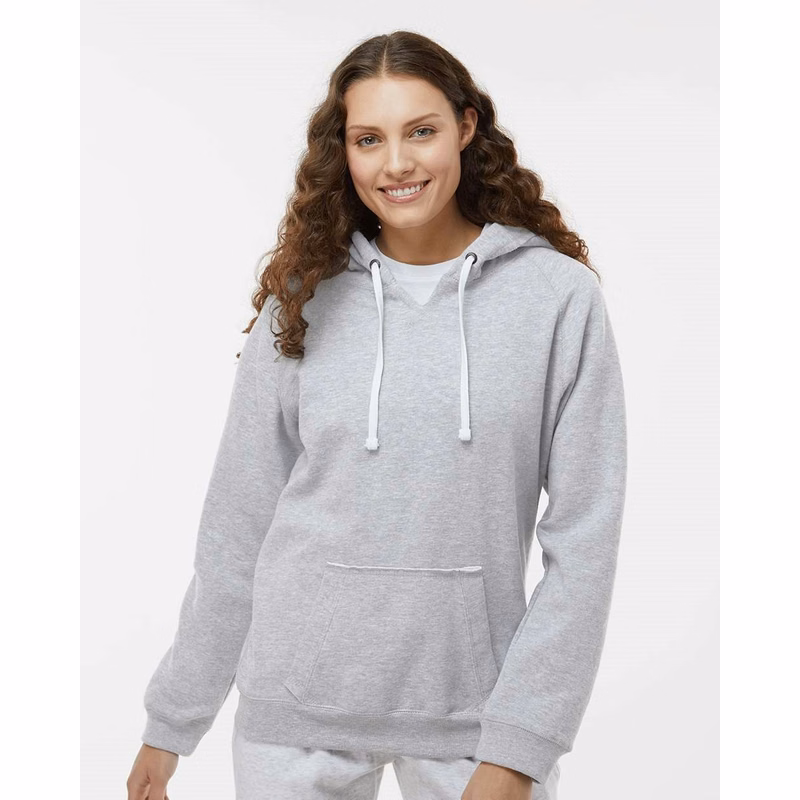 Women's Sueded V-Neck Hooded Sweatshirt - 8836