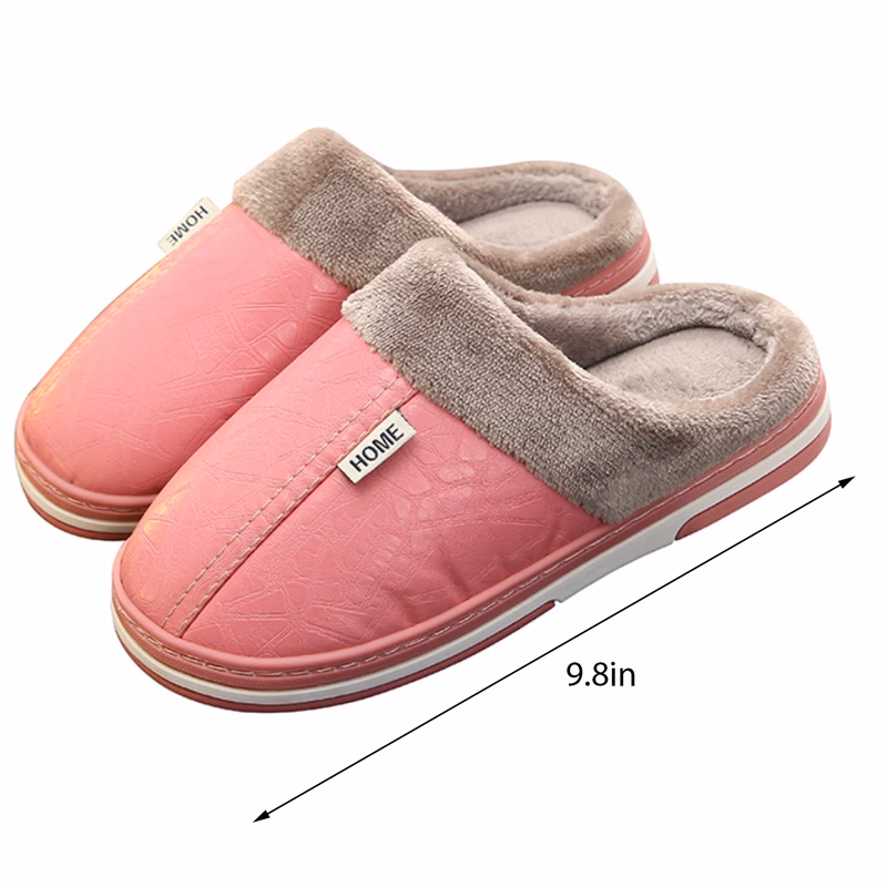 PU leather top waterproof platform slippers winter