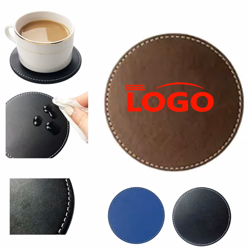 Custom PU Leather Stylish Spill Resistant Drink Mat