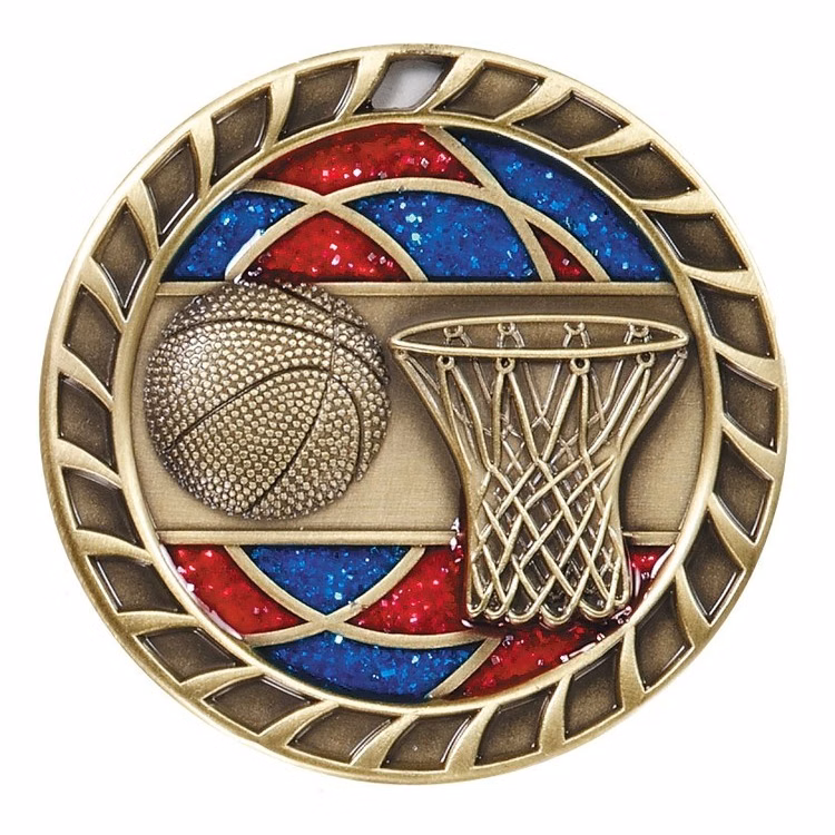 Basketball Glitter Medal, 2 1/2"