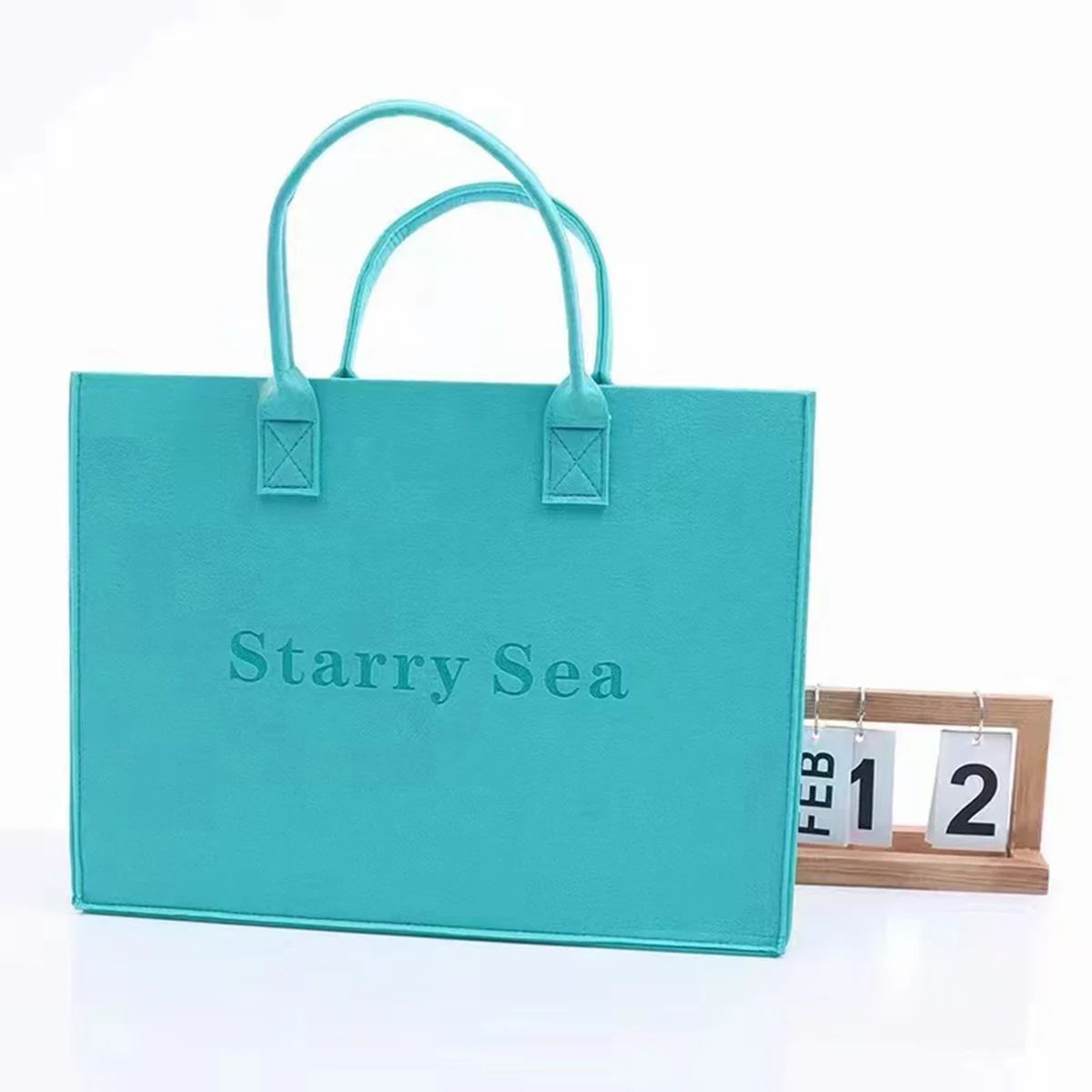 Blue Felt Tote Shopping Bag Handbag 1