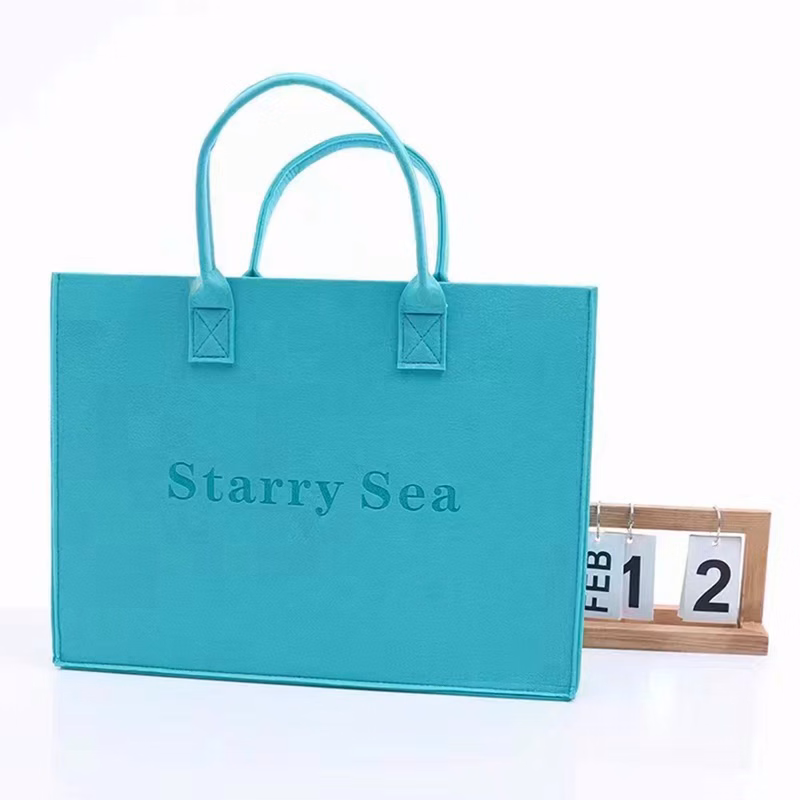 Blue Felt Tote Shopping Bag Handbag