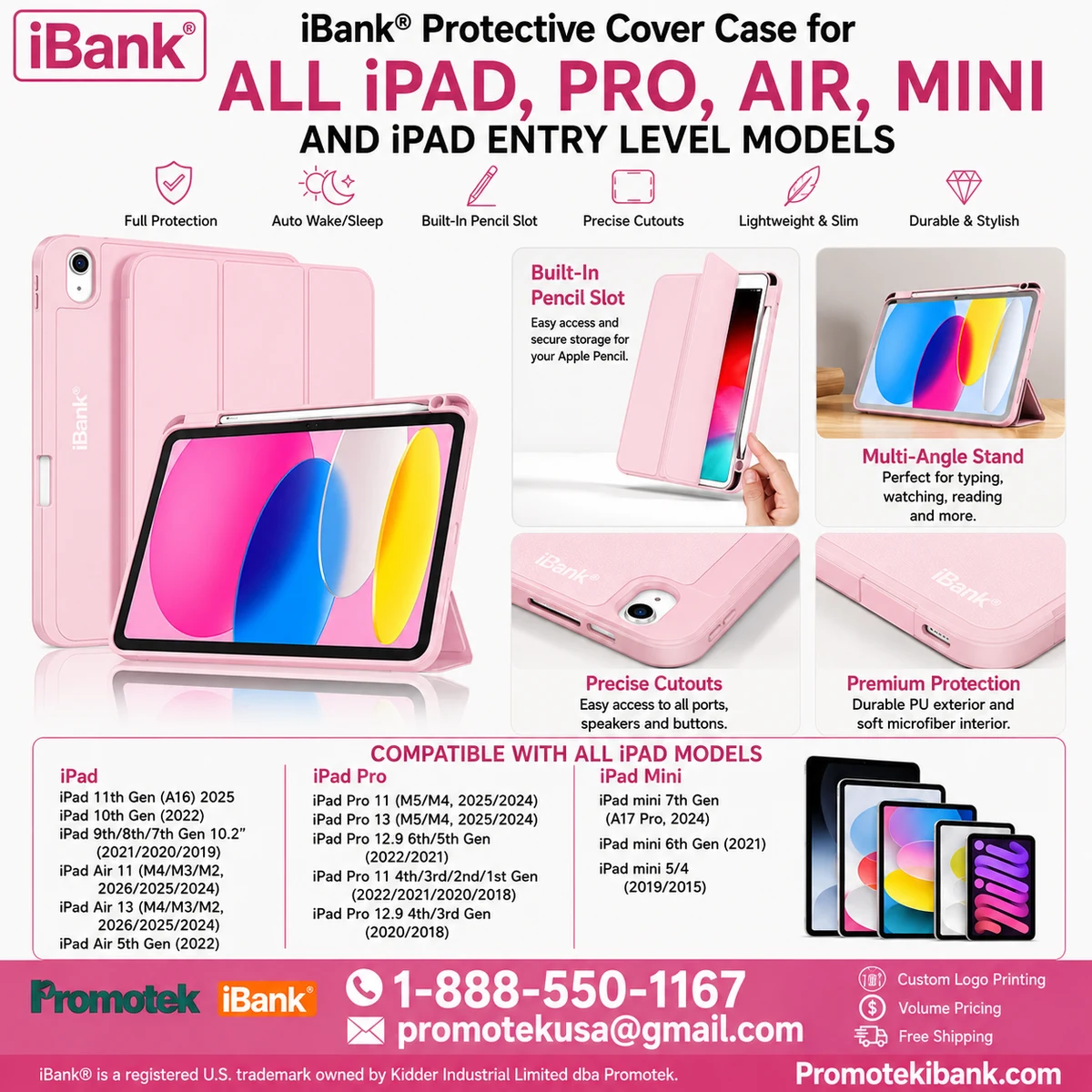 iBank® Protective Cover Case for all iPad, Pro, Air, Mini and iPad Entry Level Models 1