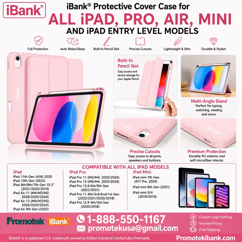 iBank® Protective Cover Case for all iPad, Pro, Air, Mini and iPad Entry Level Models