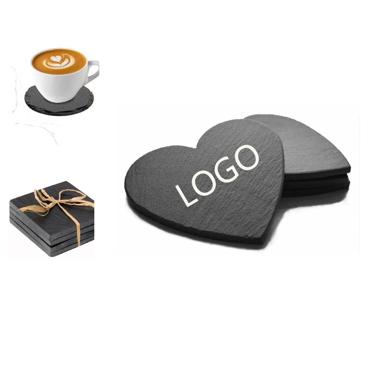 Natural Heart-Shaped Circular Slate Coaster 1