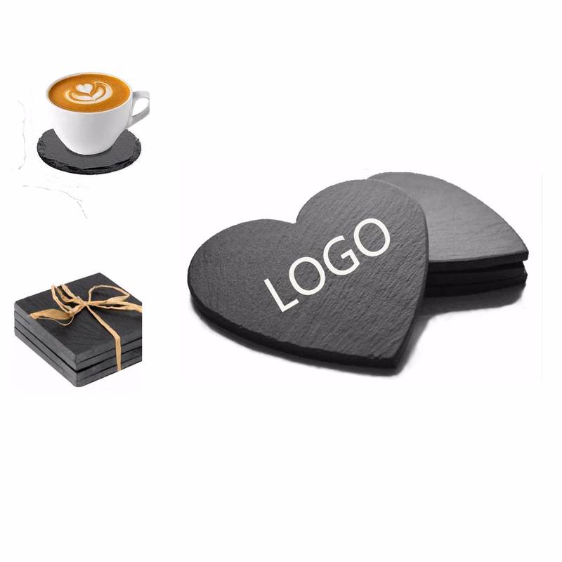 Natural Heart-Shaped Circular Slate Coaster