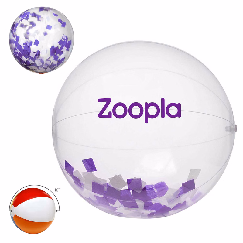 16" Purple and White Confetti Filled Round Clear Beach Ball