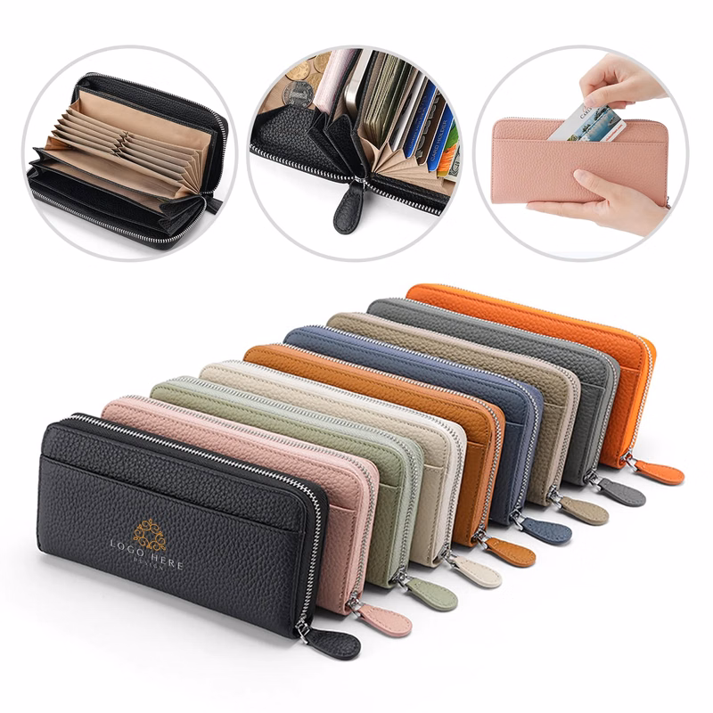 Women's Zippered Long Leather Wallet Card Holder
