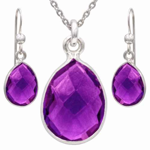 Antwerp Sterling Silver Amethyst Earrings and Necklace Set