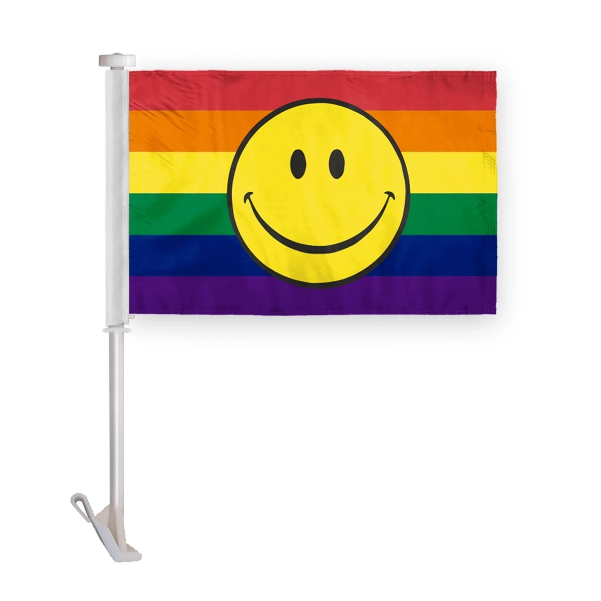 10.5" x 15 " Rainbow with smiley face Pride Premium Car Flag 1