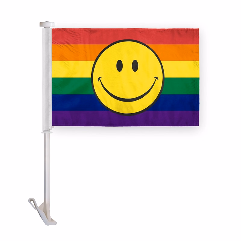 10.5" x 15 " Rainbow with smiley face Pride Premium Car Flag