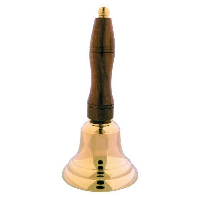 6 1/2" Brown/Gold Brass School Bell with Wooden Handle 1