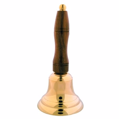 6 1/2" Brown/Gold Brass School Bell with Wooden Handle