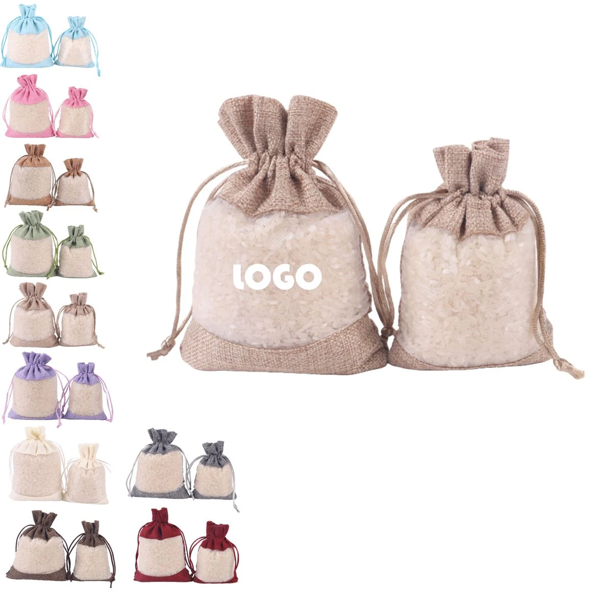 Burlap Organza Patchwork Drawstring Storage Bag 1