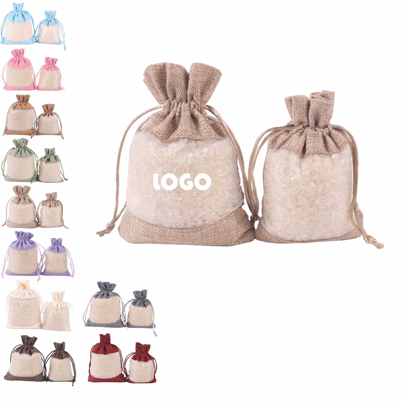 Burlap Organza Patchwork Drawstring Storage Bag