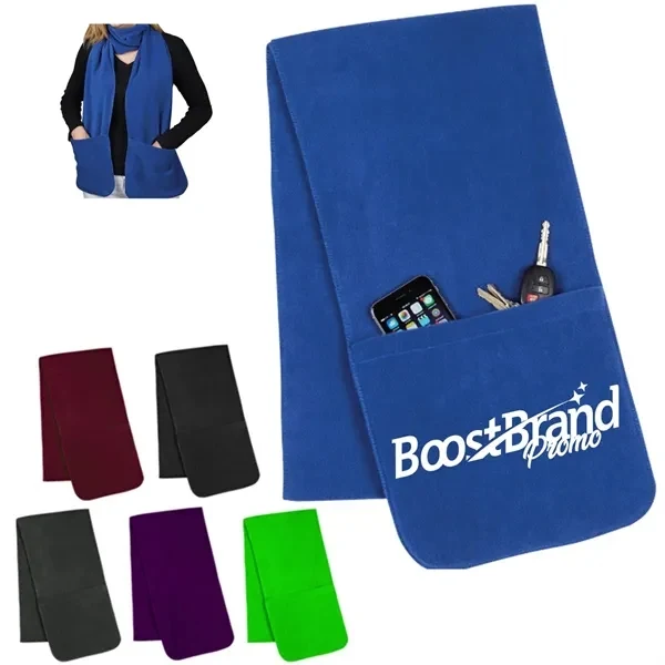 Custom Fleece Pocket Scarf with Built-In Storage — Winter Season Promo Item 1