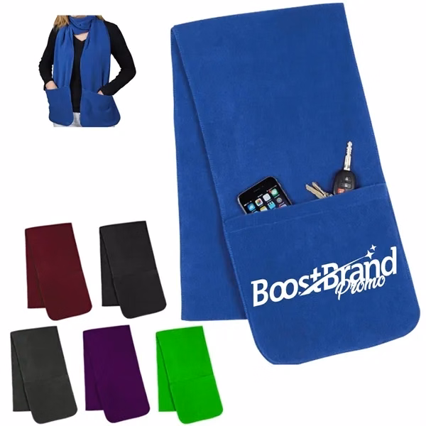 Custom Fleece Pocket Scarf with Built-In Storage — Winter Season Promo Item