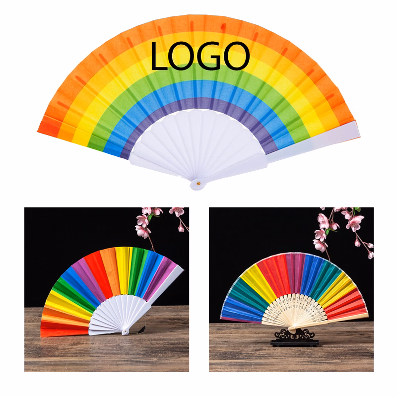 9" Rainbow Promotional Hand Fan