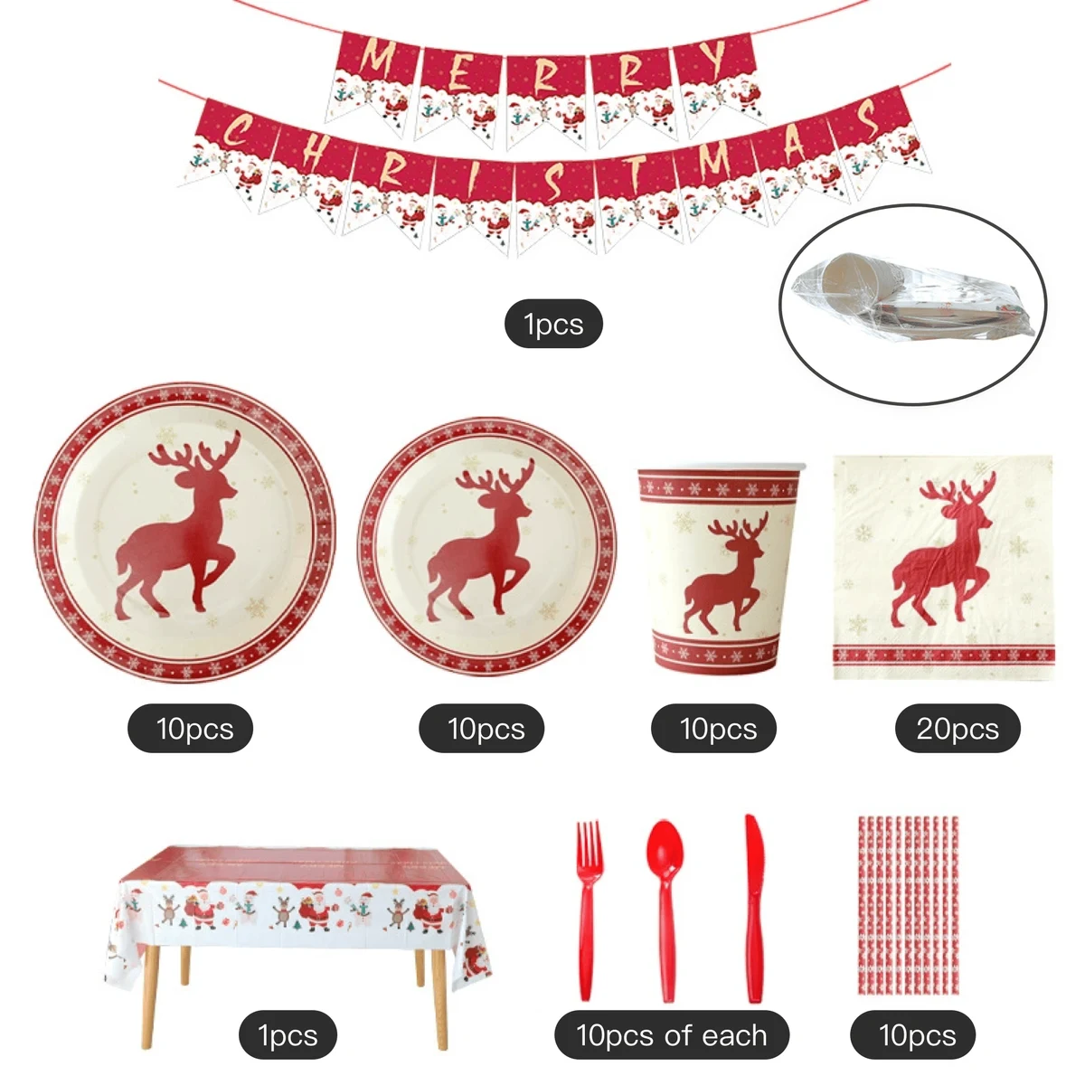 Christmas Disposable Dinnerware Party Kit 1