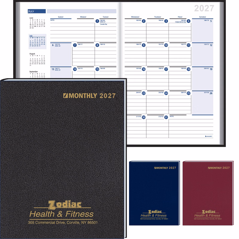 Ruled Monthly Format Stitched To Cover Desk Planner: 2027