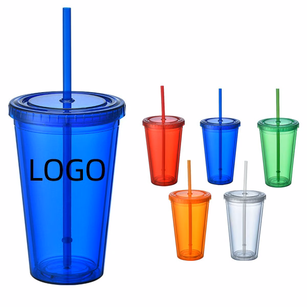 15 oz Double Wall Plastic Sippy Tumbler