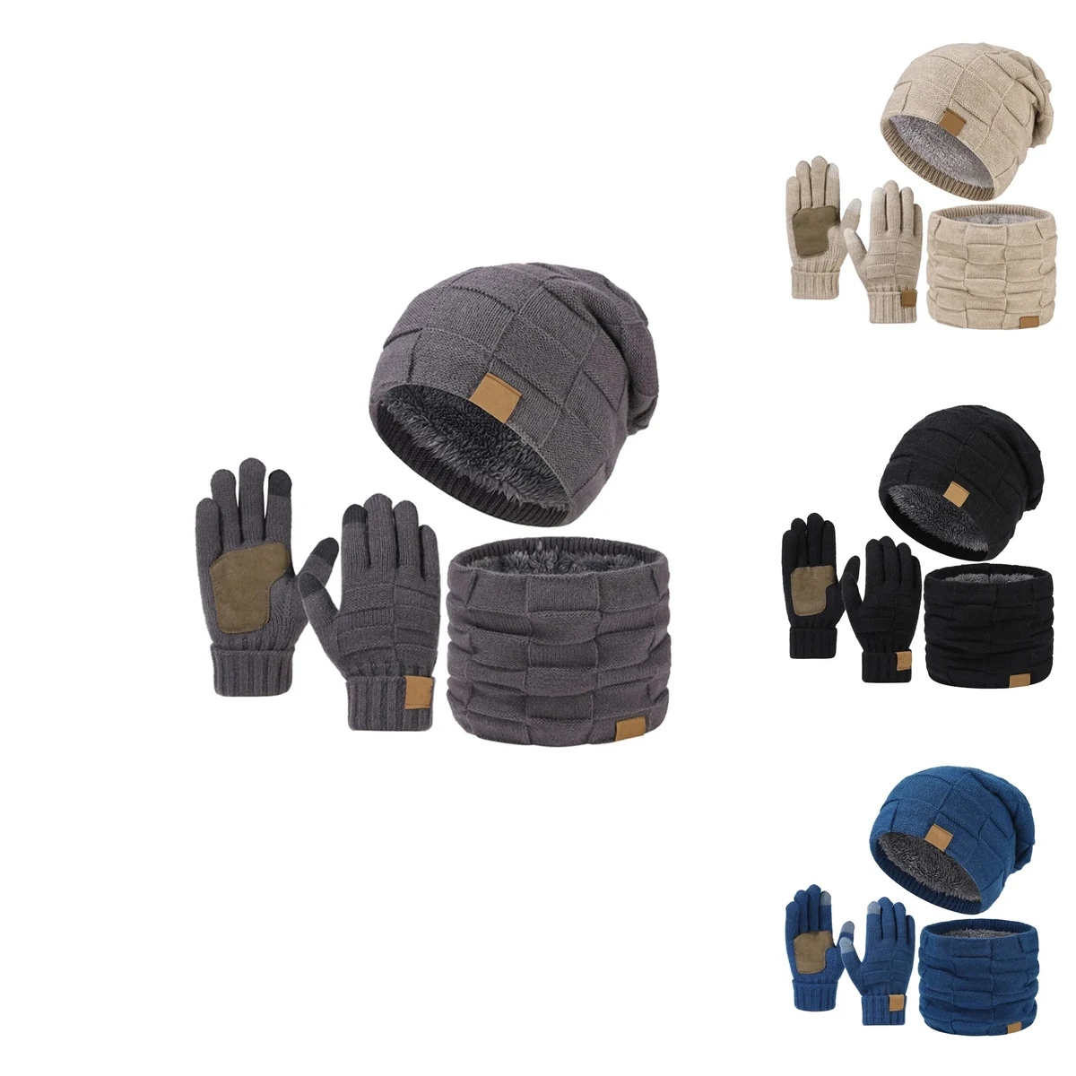 Unisex Loose Beanie Scarf Gloves Winter Three-Piece Set 1