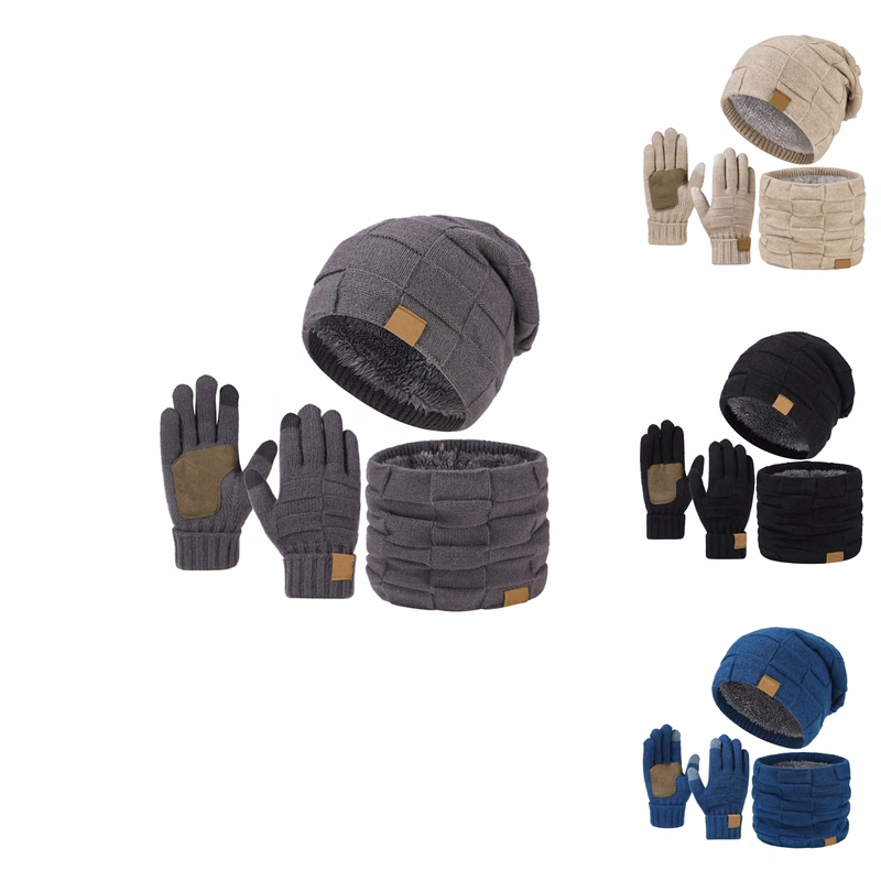 Unisex Loose Beanie Scarf Gloves Winter Three-Piece Set