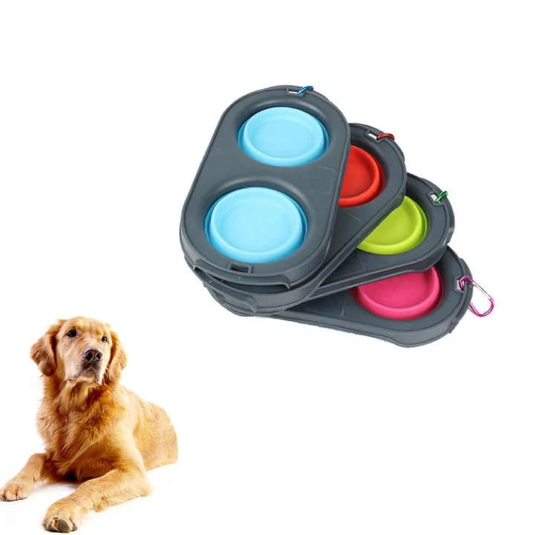 Pets Double Bowl Collapsible Travel Feeder 1