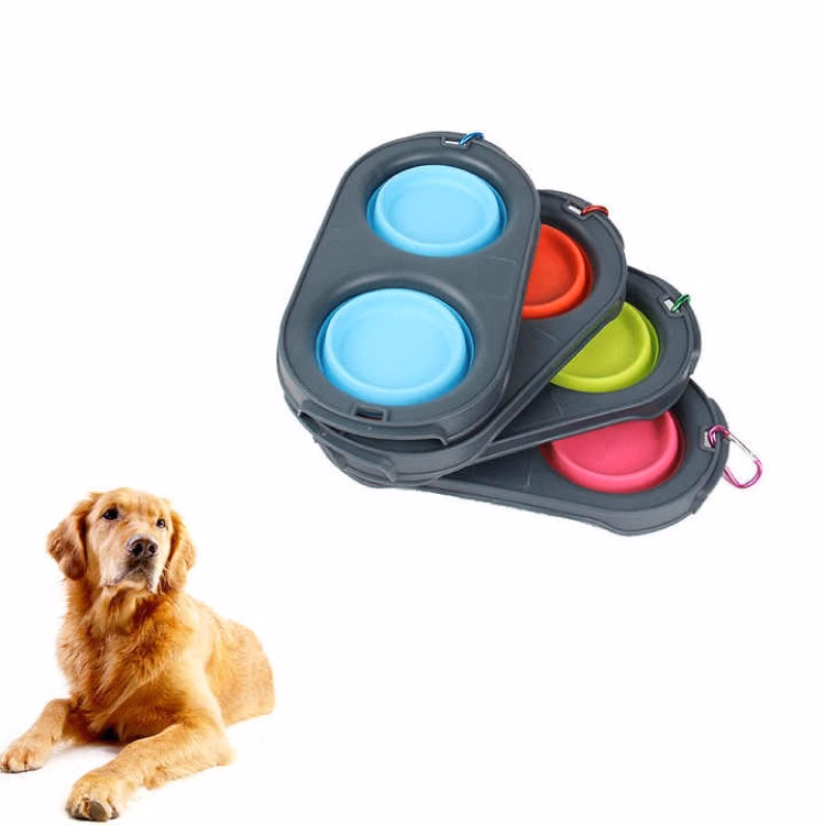 Pets Double Bowl Collapsible Travel Feeder