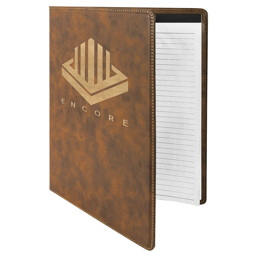 9 1/2" x 12" Rustic/Gold Leatherette Portfolio with Notepad 1