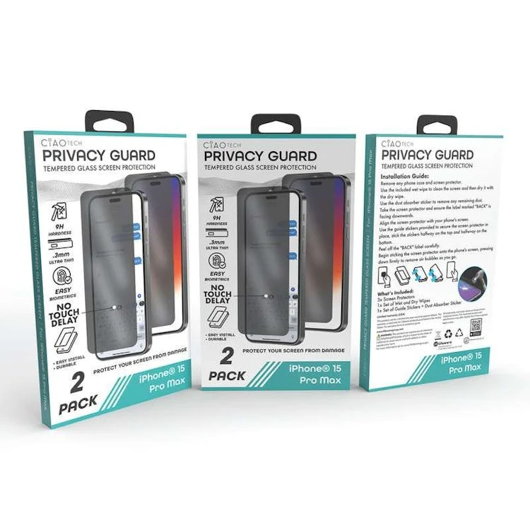 Iphone 15 Pro Max Glass PrivacyScreen Protector 2pk 1