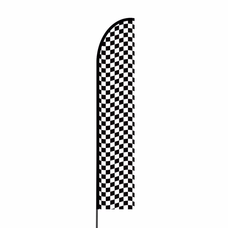 Wavy Checquered (Black & White) Flag Kit 15' Feet Feather Flag Sign Outdoor Banner