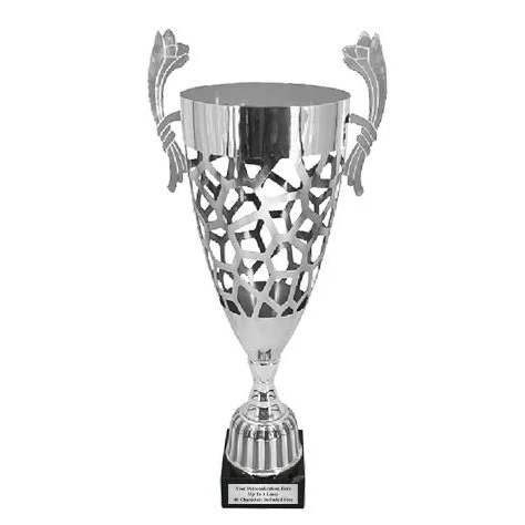 Cup Trophy: 12" SLOT style SILVER Metal cup pla 1