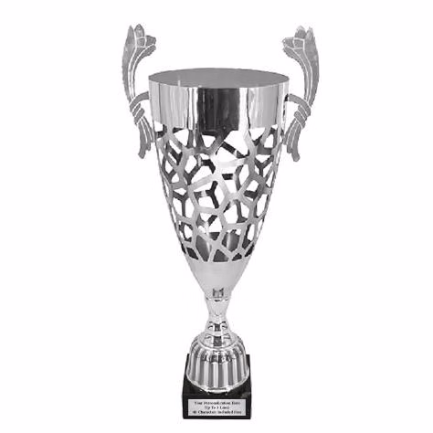 Cup Trophy: 12" SLOT style SILVER Metal cup pla