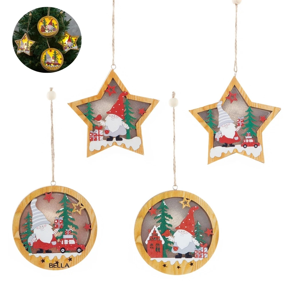 Christmas Wood Cutouts Pendants With Led Lights 1