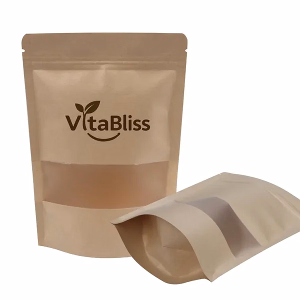 Custom 5.5x7.8 Kraft Paper Food Bag Clear Window — Resealable Storage Giveaway
