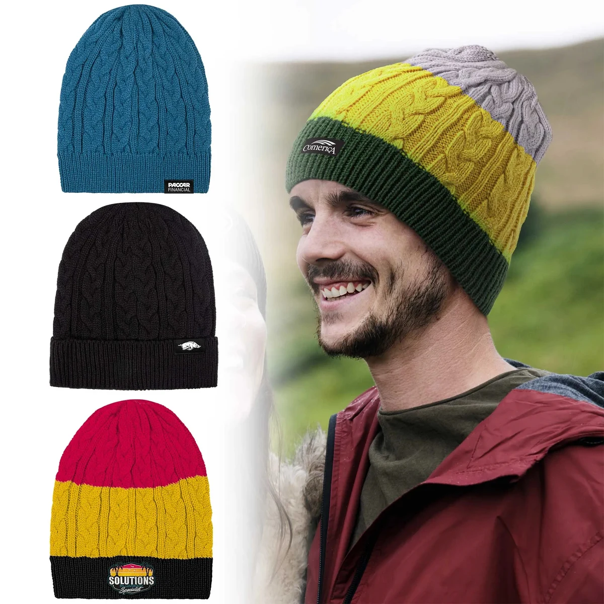 Embroidered Adult Cable-Knit Beanie 1